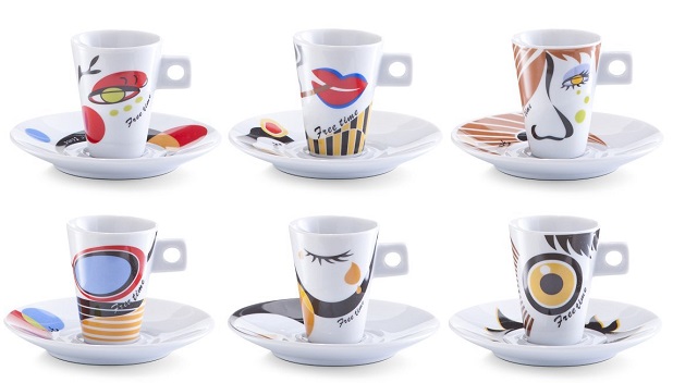 Zeller Set Tazzine da Caffe Faces in Porcellana Multicolore